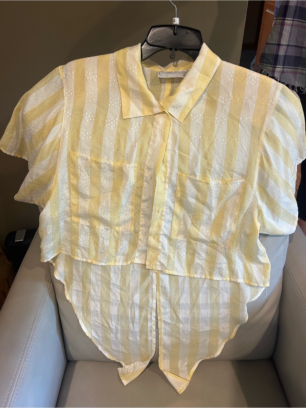 Light Yellow Striped Sheer Button-Front Blouse